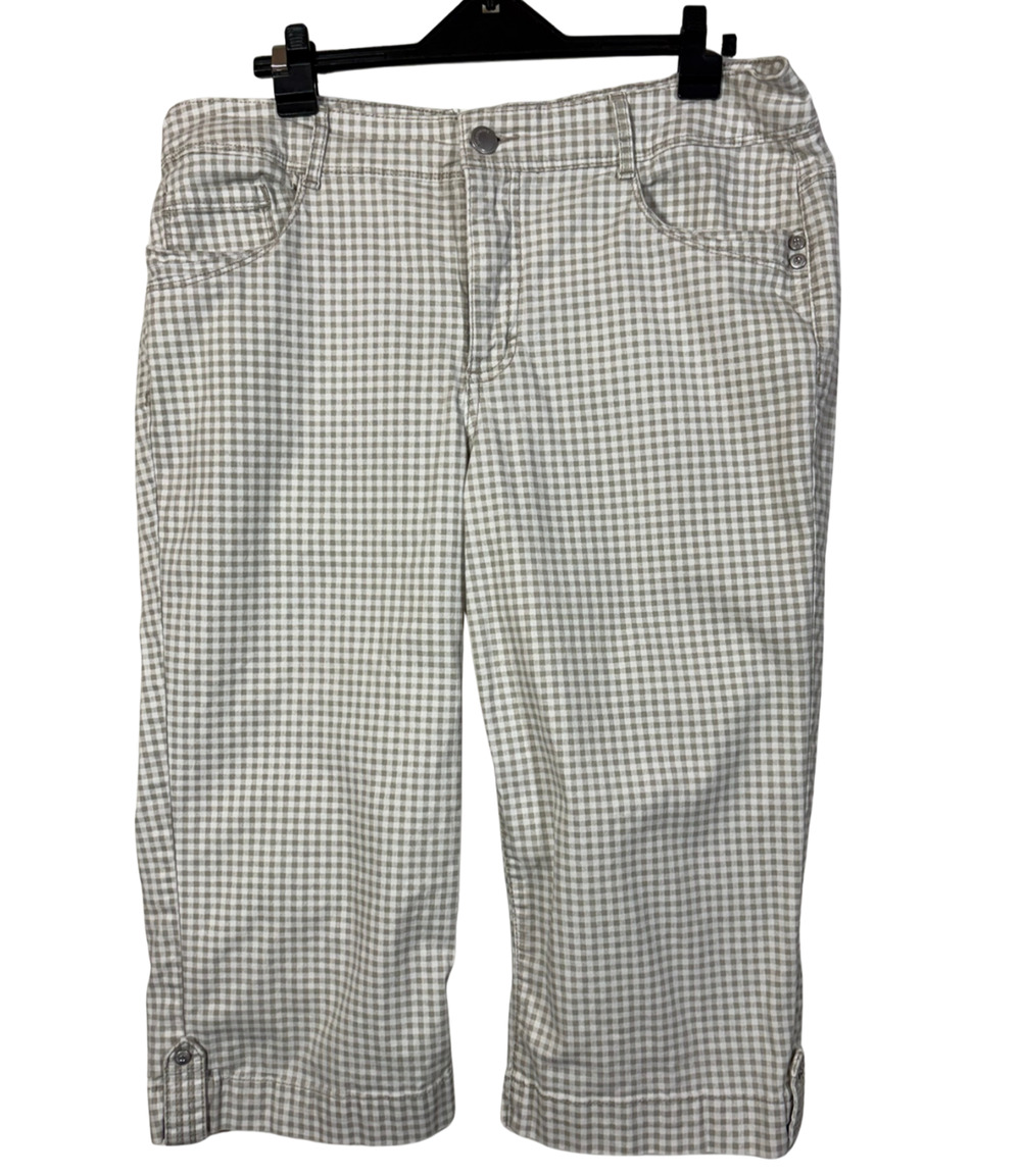 Bandolino Brady Capri Pants Tan Gingham Checked Preppy 8 Khaki Stretch Cropped